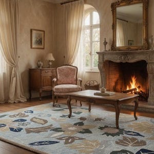 Handmade Tufted Fall Leaves Area Rug - Large Floral Autumn Wool Carpet for Living Room - Modern Botanical 5x8 Aesthetic Rug -IndieLoomRugs