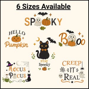Halloween Embroidery Designs Bundle, Machine Embroidery Files, Spooky Pumpkin Ghost Witch Bat, PES DST JEF, Instant Download