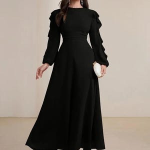halal party dresses Elegant Champagne Long Sleeves Muslim Evening Dress with Detachable Ov   Chellen-prom