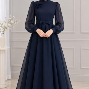 high neck navy formal dress Elopement