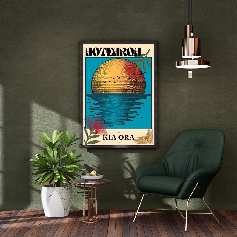 Digital Poster Aotearoa Vintage Style Sunset Print: Birds, Blossoms ...
