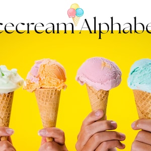 Paquete de letras del alfabeto de helados en formato PNG, SVG y PDF, conjunto de letras para sublimación, descarga digital.