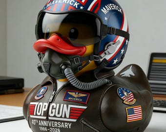 Patito de goma del piloto Maverick del 40 aniversario de Top Gun, juguete de baño coleccionable para aviadores, regalo para fans del cine, juguete de baño para niños y adultos.