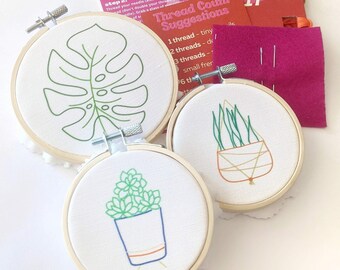 Plant Embroidery Kit, Modern Embroidery, Monstera Stitch Kit, Hand Embroidery Craft Kit, DIY Kit, Plant lover craft, Gifts Under 50