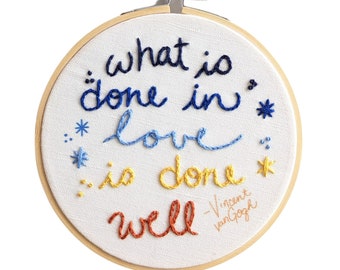 Van Gogh Embroidery Kit, DIY Kit, Van Gogh Quote, Beginner Embroidery Kit, Hoop Art, Craft Kit, Hand Embroidery, DIY Craft