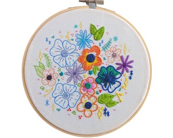 Florals Embroidery, Beginner Embroidery Kit, Craft kit, Stitch Kit, DIY Kit, Hand embroidery