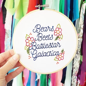 The Office Embroidery Kit - Beginner Embroidery Kit,Bears Beets Battlestar Galactica,The Office Quote, Dwight Schrute, Hand Embroidery, DIY