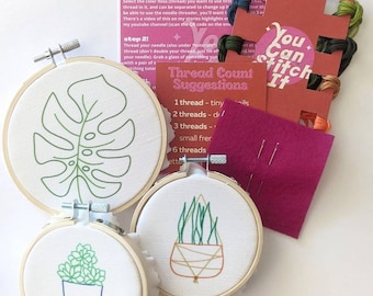 Plant Embroidery Kit, Beginner Embroidery Kit- DIY Kit - Plant Lover, Monstera, Succulent, Craft Kit, Hoop Art, Snake Plant, Hand Embroidery