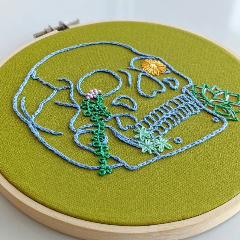 Skull Embroidery Kit, DIY Kit, Halloween Embroidery, Acid Green, Hand Embroidery, Halloween DIY image 5