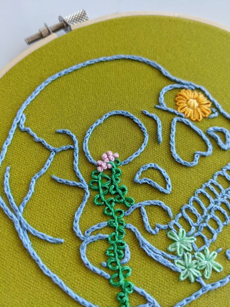 Skull Embroidery Kit, DIY Kit, Halloween Embroidery, Acid Green, Hand Embroidery, Halloween DIY image 4