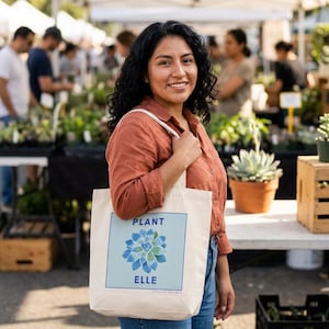fourre-tout Plant Elle | Art succulente d'oiseau bleu d'Echeveria | Sac en toile bio