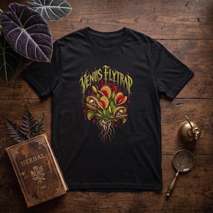 Gothic Venus Flytrap T-Shirt, Botanical Horror Plant Lover Tee (Unisex)