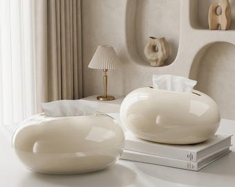 Modern Pebble Tissue Box Cover - Minimalist Organic Stone Style Facial Tissue Holder - Sleek Zen Home Decor - Decorative Dispenser Case