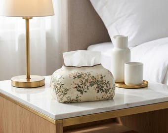 Elegante funda de cerámica floral para caja de pañuelos - Soporte decorativo vintage para sala de estar y dormitorio - Regalo de decoración para el hogar hecho a mano - Calidad superior