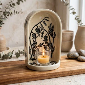 Handmade Ceramic Floral Altar Shrine | Botanical Wall Decor for Sacred Spaces | Boho Artisan Home Gift | Hand-Painted Pottery Wall Niche
