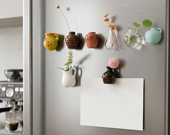 Set von 8 Mini magnetischen Vasen, Keramik Kühlschrank-Magneten für echte oder getrocknete Blumen, kleine Bud Vase Topf, handgemachte Kühlschrank Dekor, Geschenk für sie