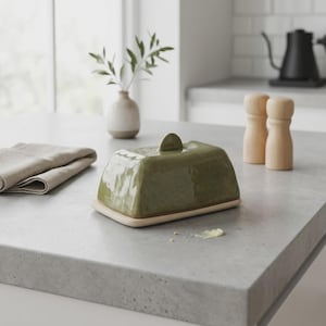 Speckled Ceramic Butter Dish with Lid | Modern Minimalist Stoneware Keeper | Rustic Farmhouse Kitchen Decor