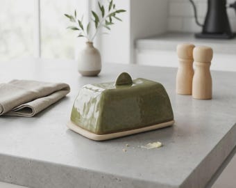 Gesprenkelte Keramik Butterdose mit Deckel | Moderner minimalistischer Steinzeug-Halter | Rustikale Bauernhaus Küche Dekor
