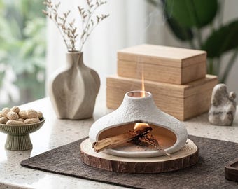 Palo Santo Räuchergefäß mit Schornstein aus Keramik - Minimalistischer Räucherstäbchenhalter mit Rauch Reinigung - Modernes Salbei-Brenner - Spirituelles Wohndekor Geschenk