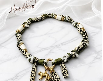 EM Ceramic Dog Necklace – Handmade Dog Jewelry | EM Dog Necklace | Dog Necklace with EM | EM Ceramic Pipes | Leopard Print Tick Collar