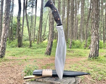 Kukri de 16" hecho a mano, acero al carbono resistente con funda, herramienta de carnicero.