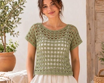 Crochet Mesh Top Pattern For Women Boho Pullover Top Summer Crochet Tee Beach Cover Up Women Diy (PDF Pattern)  Instant Digital Download