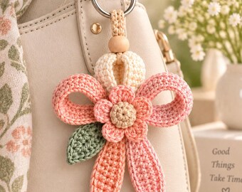 Crochet Flower Keychain Pattern PDF For Women DIY Bag Charm Handmade Pattern Gift Item