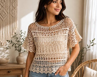 Crochet Summer Top Pattern PDF For Women Boho Lace Crochet Cardigan Beach Cover Up Pattern For women Beginner Friendly (Digital Download)