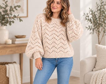 Crochet Sweater Pattern For Women Winter Sweater Pattern Beginner Pullover Cardigan Pullover Jumper  Easy PDF Instant Download