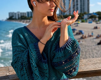 Boho Crochet Sweater Pattern PDF | Lightweight Beach Cover Up Pattern | Summer Crochet Top Pattern For Women | Easy Oversized Lace DIY