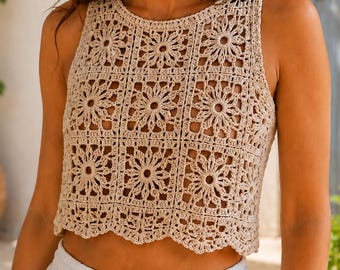 Crochet Tank Top Pattern PDF For Crochet Floral top Women Boho Mesh Summer Top Lightweight Beachwear Beginner Friendly Digital Download