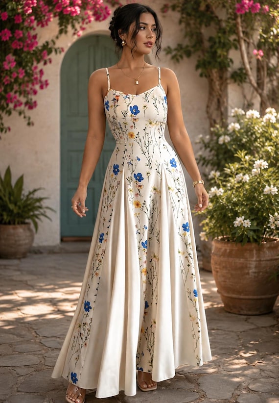 floral boho wedding guest dress Wildflower Garden Maxi | Cottagecore Summer Dress | Elegant Dress Floral Brick Red Wedding