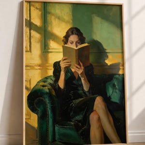 Book Lover Wall Art, Woman Reading Book Print, Reading Nook Decor, Literary Wall Art, Library Decor, Bookish Wall Art, Digital Download
