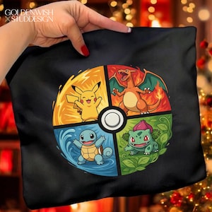 Anime T Shirt PNG | Pikachu, Charizard, Squirtle, Bulbasaur (Digital Download)