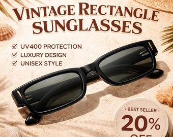 Vintage Rectangle Sunglasses, UV400 Protection, Unisex Luxury Eyewear