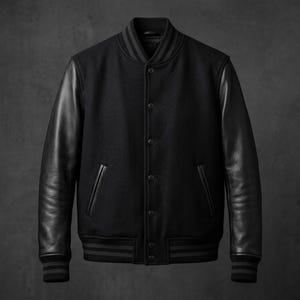 Men's Black Varsity Jacket | Wool & Leather Letterman Jacket | Bomber Jacket | Handmade Baseball Coat | Casual Streetwear