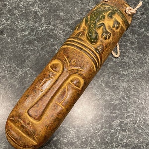 Vintage Mayan Aztec Clay Tiki Totem Warrior 18” X 6” ~ Heavy Totem