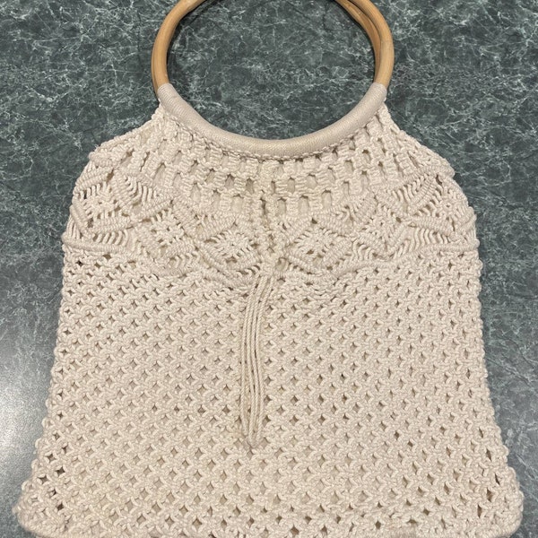 Vtg Mister Ernest Women's Cream White Boho Crochet Wood Purse Philippines