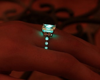Cubic Zirconia Silver Ring / Glow in the Dark /  CZ Ring / Engagement Ring/ Gift For Her / Lucie Larose Creation /