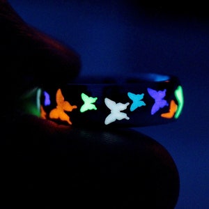 Butterflies Band Ring / Glow in the dark / Stainless Steel ring / Luminous Ring /