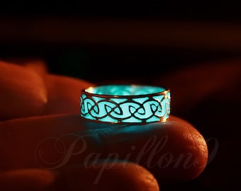 Celtic Ring Glow in the Dark / Sterling Silver Ring / Turquoise Glow in the Dark /