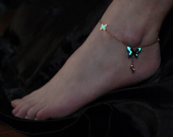 Butterfly Anklet Glow in the Dark / Stainless Steel Bracelet / Silver bracelet /