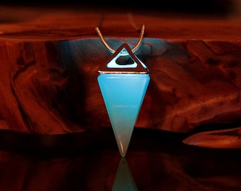 Opalite Pyramid Necklace / Glow in the Dark / Triangle Pendant / Crystal Pendant /