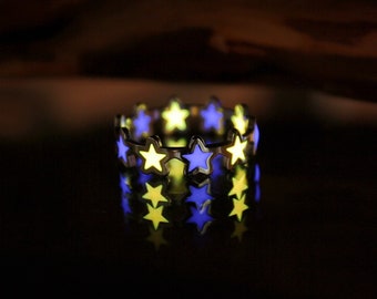 Rose Gold Stars Ring Glow in the Dark / Stainless Steel Ring /