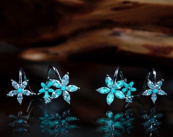 Flowers Earrings Glow in the Dark /  Double Earrings / Cubic Zirconia Earrings /