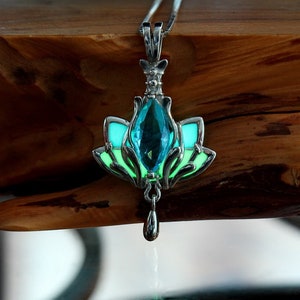 Lotus Flower Pendant / Glow in the Dark / Sterling Silver /