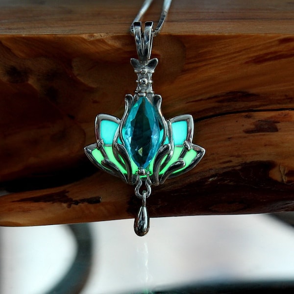 Lotus Flower Pendant / Glow in the Dark / Sterling Silver /