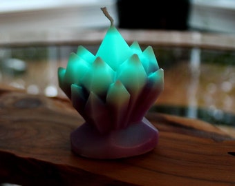 Crystal Closter Candle / Glow in the Dark / Purple Rose Flower / Soy Wax Candles