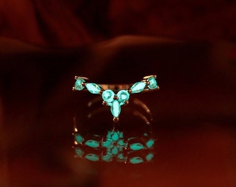 Marquise Chevron Ring - Glow in the Dark - Sterling Silver 925 Ring - Engagement Ring