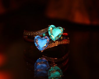 Hearts Ring / Glow in the Dark / Sterling Silver 925 /